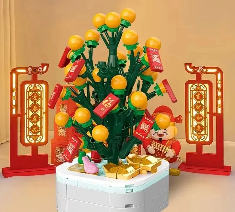 Happy New Year Orange Tree Building Blocks